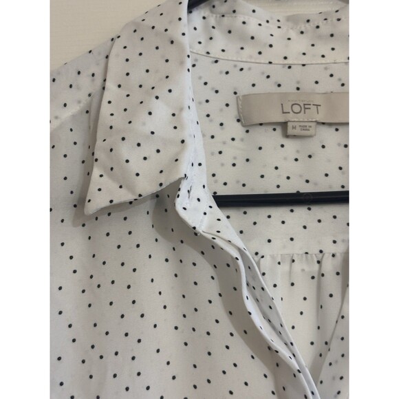 Ann Taylor LOFT Woman’s White Blouse w Black Polka Dots Medium - Picture 4 of 10